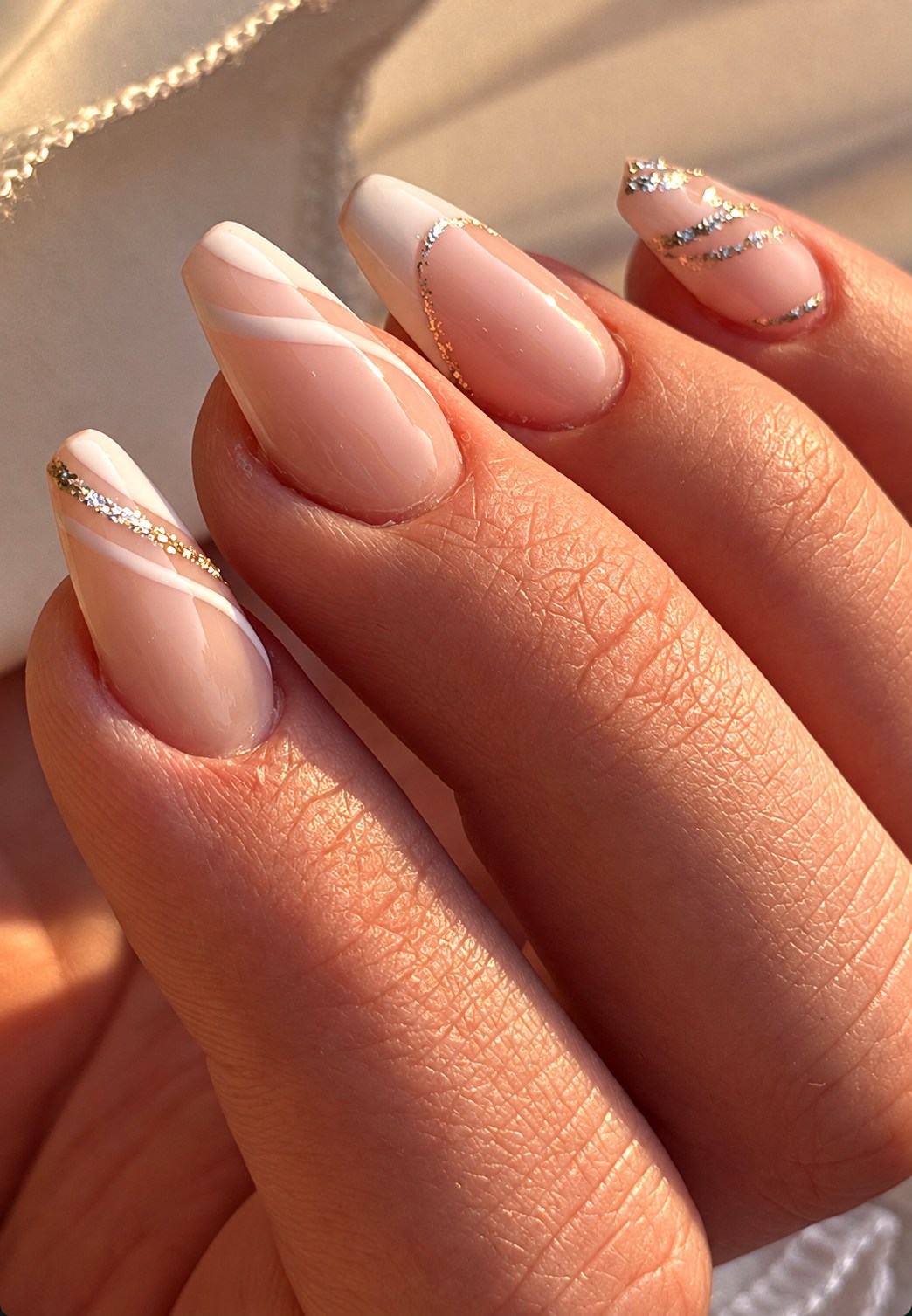 nude gold swirl nails by Silvy